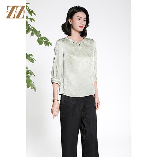 佐尔美夏季新款新中式国风时尚气质桑蚕丝衬衫女M42CS06 商品图2