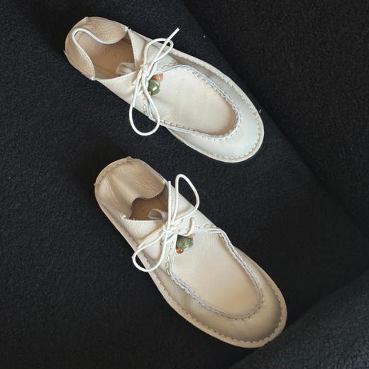 RIM RIM复古马皮绒乐福鞋新款真皮圆头系带平底可踩跟休闲单鞋女时尚款 袋鼠鞋女平底板鞋2392-2 商品图2