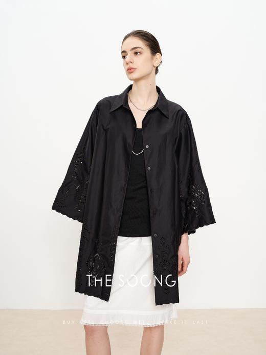 THESOONG‘玄简美学’进口高密贡缎砂洗黑色衬衫外套HBCS6313/HBCS6200 商品图1