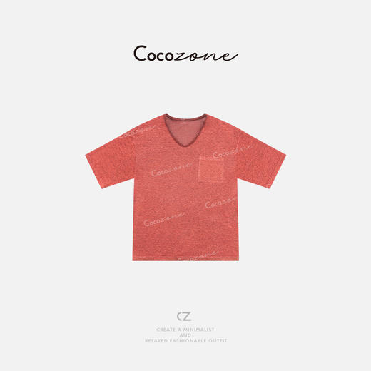 COCO ZONE 刘一一【亚麻】复古随性卷边V领口袋针织T恤CD2A0882 商品图0