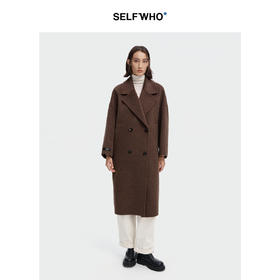 SELFWHO绵羊毛羊驼毛经典毛呢大衣2024新款高级宽松保暖长款外套
