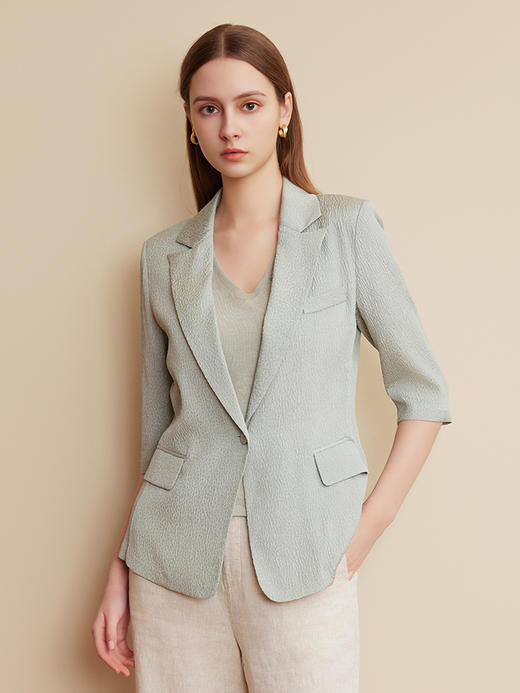 【桑蚕丝短款外套】羊绒世家25年夏季新品女士V领洋气小西装外套 商品图2