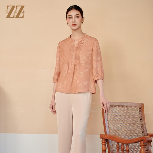 佐尔美夏季新款 时尚气质100%桑蚕丝真丝V领中袖衬衣女M42CS16 商品图0