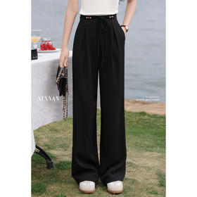 鹿向南「直腿秀秀」气质黑色直筒休闲裤女夏季显瘦百搭休闲女长裤