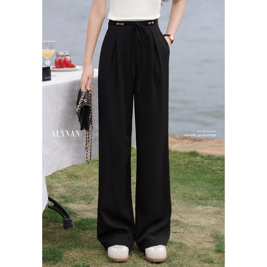 鹿向南「直腿秀秀」气质黑色直筒休闲裤女夏季显瘦百搭休闲女长裤 商品图0