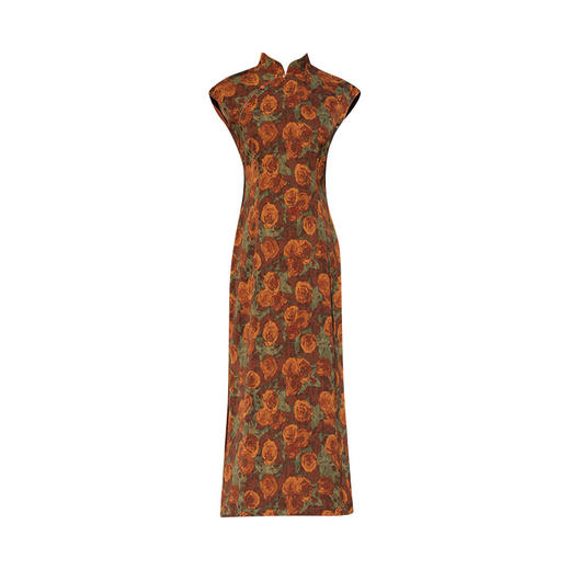 2025新款旗袍优雅玫瑰新中式夏季改良复古无袖连衣裙D01023 商品图4