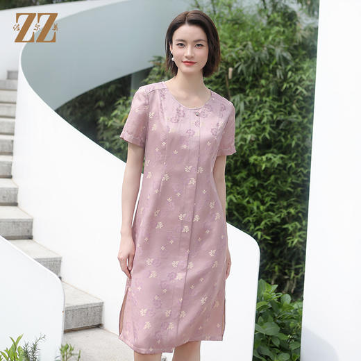 佐尔美佐尔美100%桑蚕丝真丝新中式国风莨绸连衣裙女E32LS106 商品图3