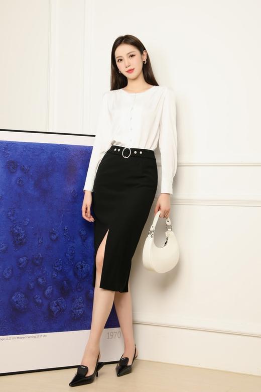 Le Malene 气质简约优雅白色珍珠扣衬衣 17867 商品图2