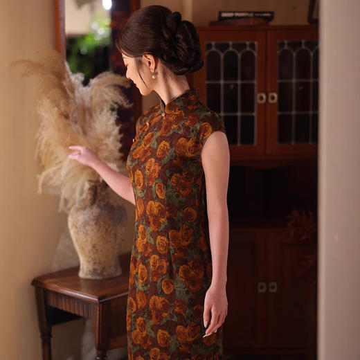 2025新款旗袍优雅玫瑰新中式夏季改良复古无袖连衣裙D01023 商品图3