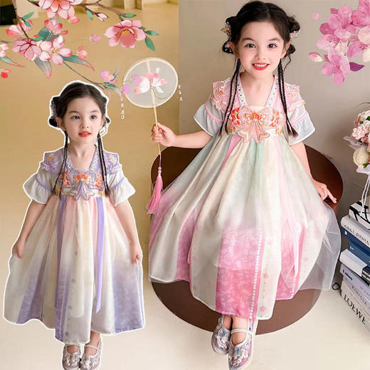 【中国风汉服】女童2025年夏款新款蝴蝶绣花汉服裙 古风童装国风连衣裙 商品图14