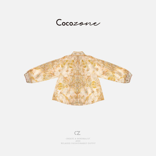 COCO ZONE 刘一一【100苎麻】复古印花灯笼袖衬衣CD2A0895 商品图1