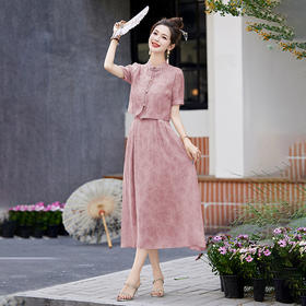 气质时尚复古轻奢印花，设计高腰A字吊带裙搭外衫两件套HR-HBLJRA831