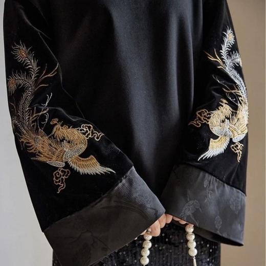 SUSX 桑蚕丝凤凰刺绣丝绒卫衣（下单3-7天发货） 商品图1