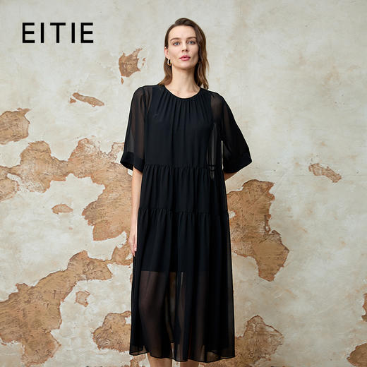 EITIE爱特爱宽松压褶拼接直筒显瘦连衣裙2025夏季新款8207952 商品图0