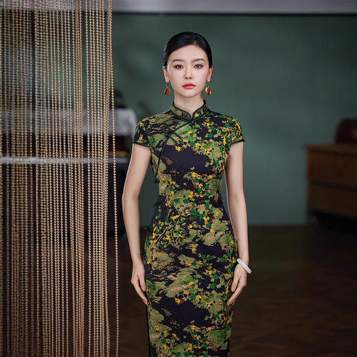 2025夏季新款复古高级感旗袍改良高端绿色新中式连衣裙D25009 商品图3