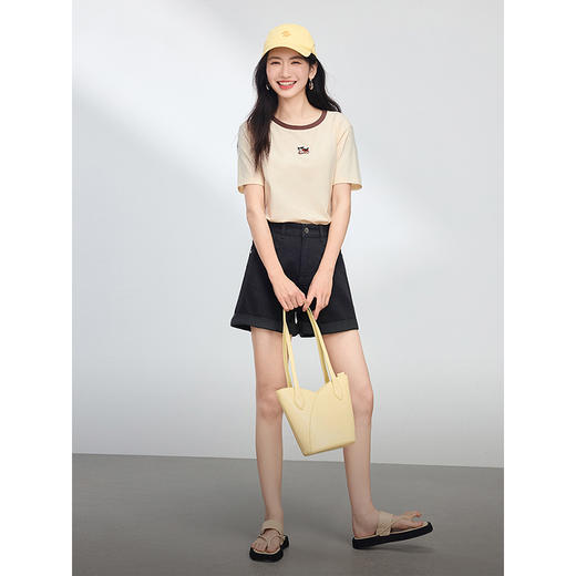 【专属特价】熙世界黑色牛仔短裤女夏季2025新款高腰小个子卷边a字热裤阔腿裤 商品图4