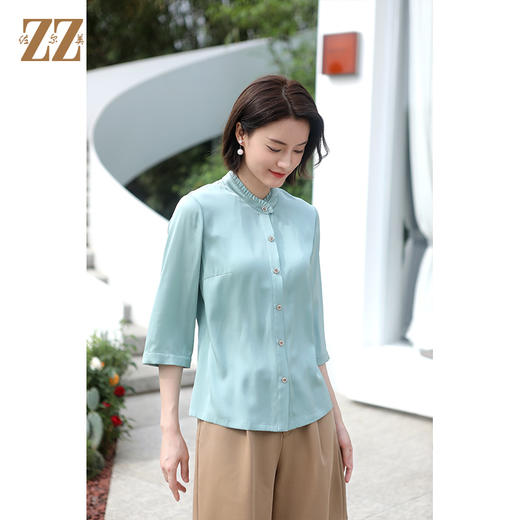 佐尔美夏装纯色上衣中袖真丝100%桑蚕丝绸衬衫女E32CS10 商品图3