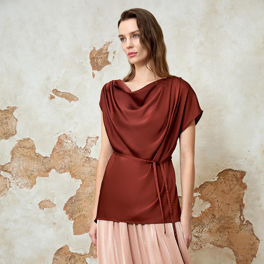 EITIE爱特爱2025夏季新款优雅气质荡领显瘦收腰上衣8213923 商品图5