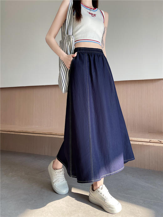 韩系牛仔伞裙   复古百搭  显瘦宽松插兜  M-XL码 商品图1