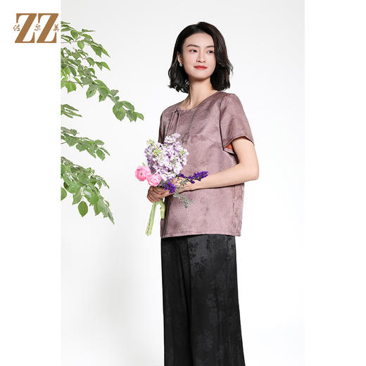 佐尔美夏季新款新中式国风时尚气质100%桑蚕丝短袖衬衫女M42CS20 商品图1