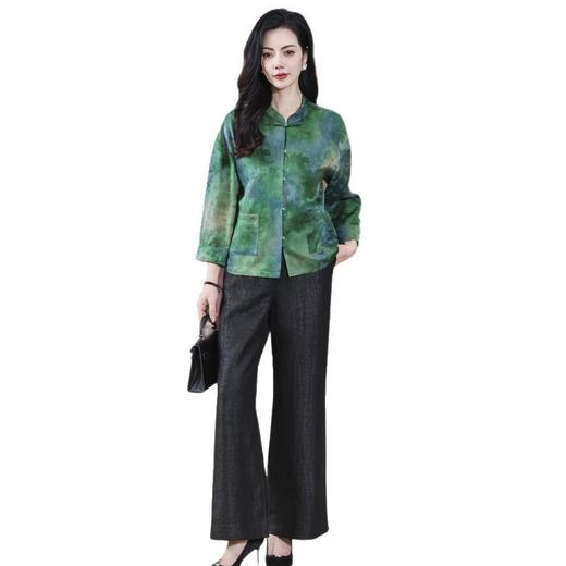 TC 221902真丝国风立领扎染印花香云纱桑蚕丝盘扣上衣两件套装 商品图4