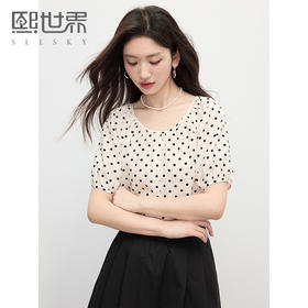 熙世界复古波点圆领衬衫女短袖2025年新款夏季法式泡泡袖圆领上衣