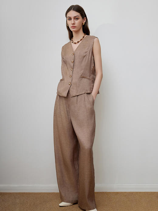 【女士无袖亚麻马甲】25年春夏新品女式桑蚕丝撞色上衣马甲洋气背心 商品图0