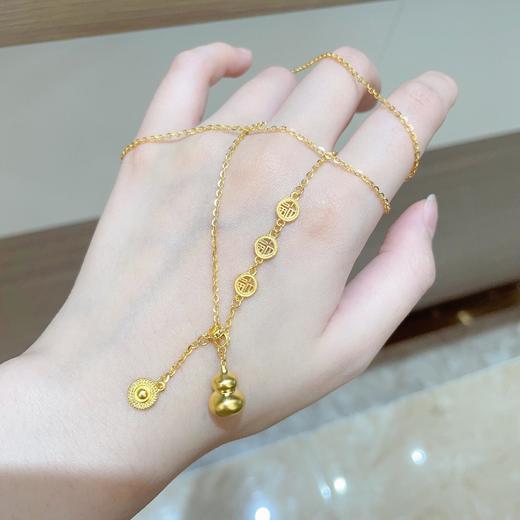 【限时克减138元】【线上黄金屋】足金999 古法调节AB链镂空福字葫芦（空心）圆牌吊饰套链(YGFTL00066) 商品图5