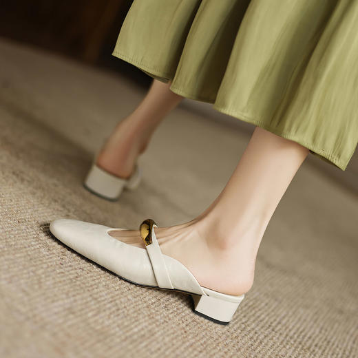 阿么手工女鞋一字带半拖鞋女款2025新款爆款3CM洋气百搭穆勒鞋夏 商品图3