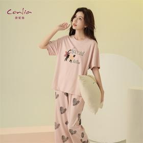康妮雅睡衣家居服女式短袖长裤套头套装