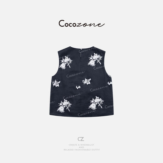 COCO ZONE 刘一一 100麻春季新中式刺绣花朵圆领马夹CD1A0599 商品图1