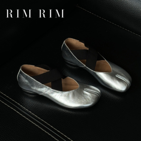 RIM RIM塑型马皮鞋分趾鞋银色平底玛丽珍鞋舒适软底浅口单鞋复古鞋2435
