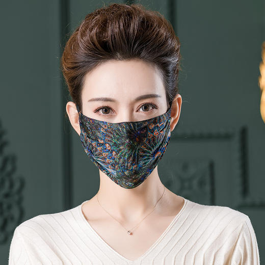 印花真丝口罩纯桑蚕丝，挂耳口罩女防尘针织口罩WY-1039 商品图2