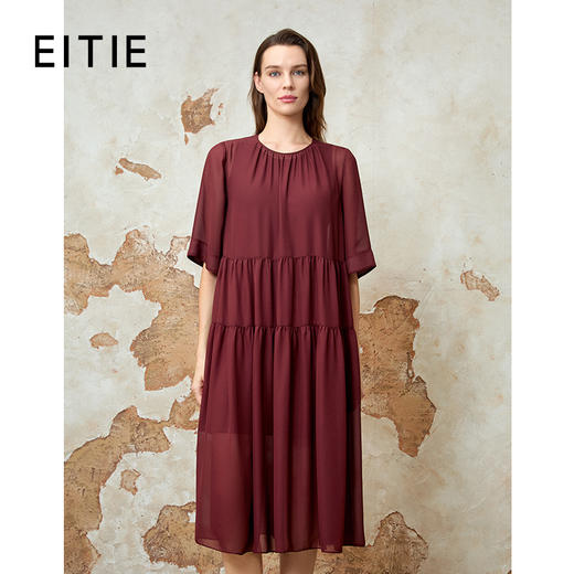 EITIE爱特爱宽松压褶拼接直筒显瘦连衣裙2025夏季新款8207952 商品图1