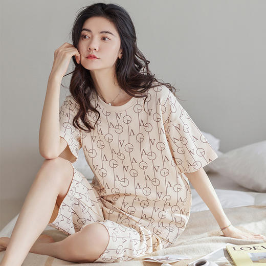 春夏可外穿纯棉7分裤睡衣 甜美休闲简约舒适短袖家居服 商品图2