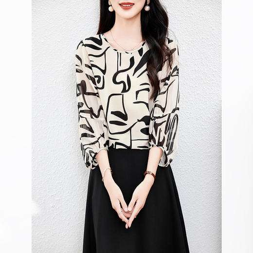 丁摩 双绉真丝衬衫印花桑蚕丝上衣0350 商品图2