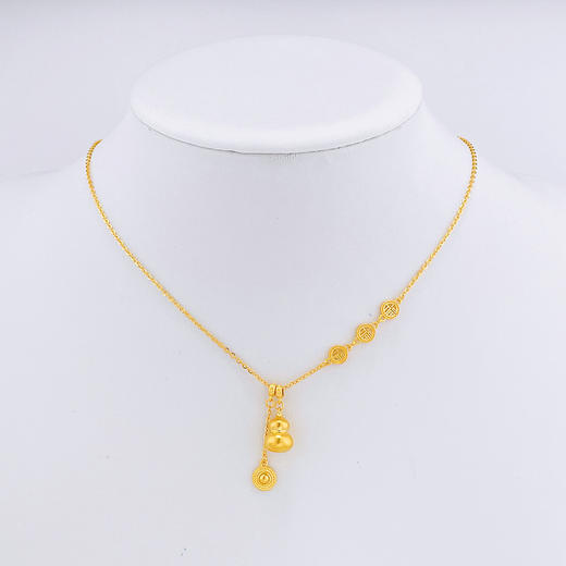 【限时克减138元】【线上黄金屋】足金999 古法调节AB链镂空福字葫芦（空心）圆牌吊饰套链(YGFTL00066) 商品图0