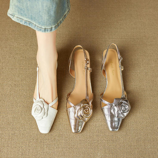 【预售5天】山茶花包头后空凉鞋，韩版气质搭扣高跟鞋MBJR&6866-1 商品图1