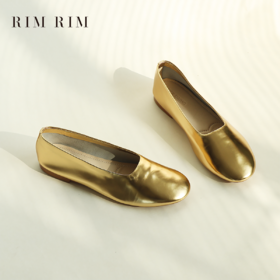 RIM RIM塑型马皮鞋百搭浅口低跟复古金色奶奶鞋单鞋舒适3608