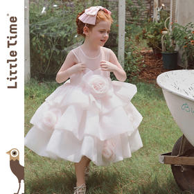 littletime女童连衣裙2025春夏新款儿童洋气时尚玫瑰花蛋糕公主裙