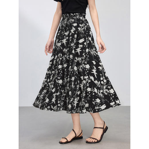 【专属特价】熙世界国风水墨碎花半身裙女25夏季新款气质黑色晕染印花a字长裙 商品图3