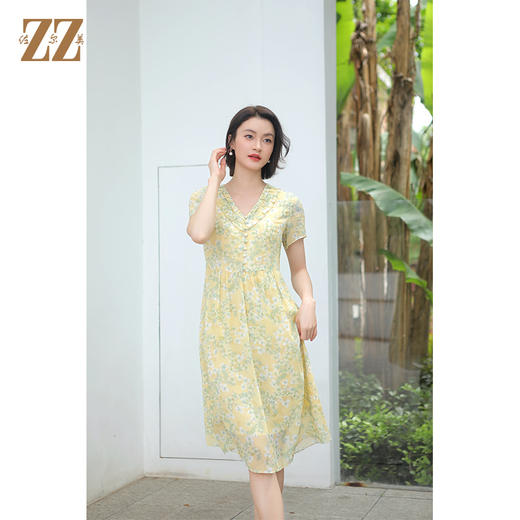 佐尔美夏季新款 气质小碎花100%桑蚕丝连衣裙女E32LS06 商品图3