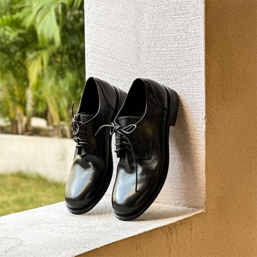 RIM RIM塑型马皮鞋水洗女单鞋复古时尚英伦风厚底系带休闲舒适德比鞋202301 商品图1