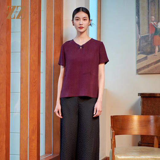 佐尔美夏季新款新中式国风100%桑蚕丝宽松显瘦莨绸衬衣女M42CS21 商品图0