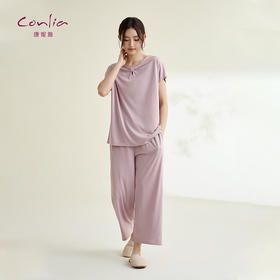 康妮雅睡衣家居服女式短袖中裤套头套装