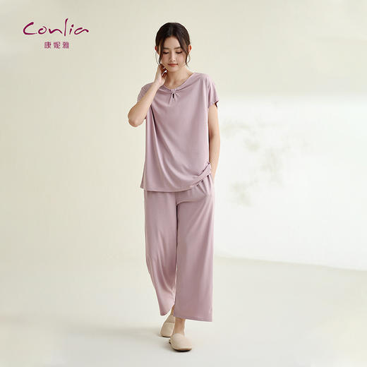 康妮雅睡衣家居服女式短袖中裤套头套装 商品图0