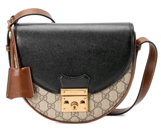 GUCCI古驰 Padlock 金属锁头锁扣老花Logo 帆布拼皮 马鞍包斜挎单肩包 小号 女款 乌木色/黑色 商品图0