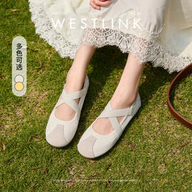 西遇运动风芭蕾鞋女新款春夏休闲交叉带玛丽珍鞋平底软底单鞋V0156579