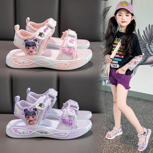 【儿童哪吒童鞋】女童魔童凉鞋公主夏季卡通露趾中大童儿童沙滩鞋学生哪吒童鞋。ry 商品图3