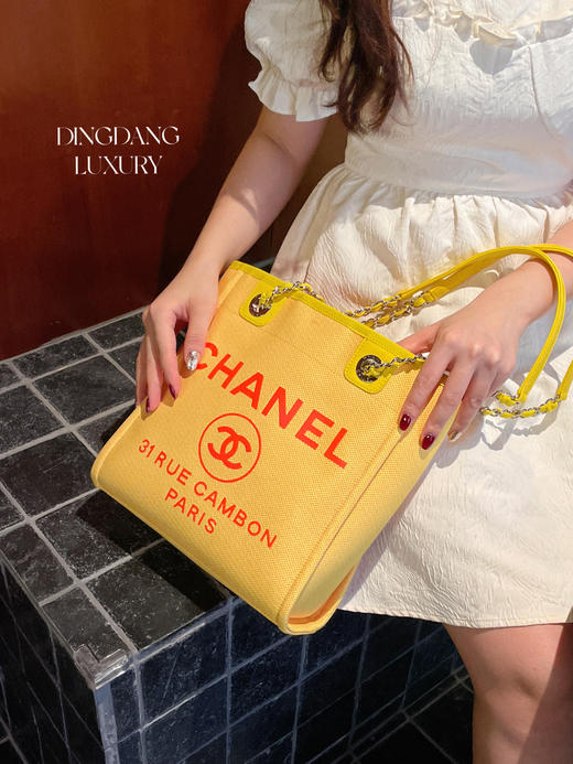 CHANEL 帆布 tote 柃檬黄 沙滩包 商品图3